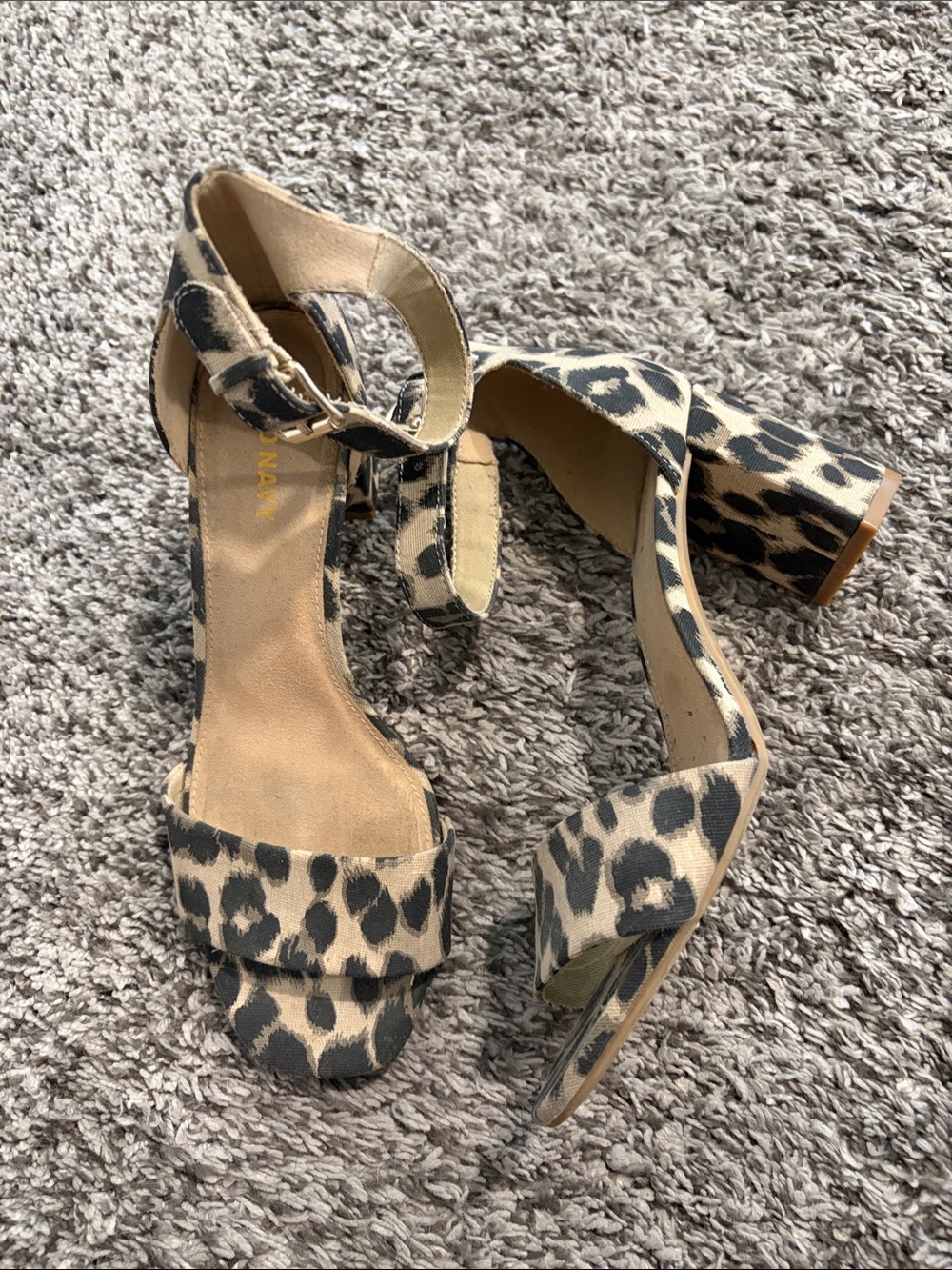 Old Navy Leopard Print Block Heels in Beige and Black